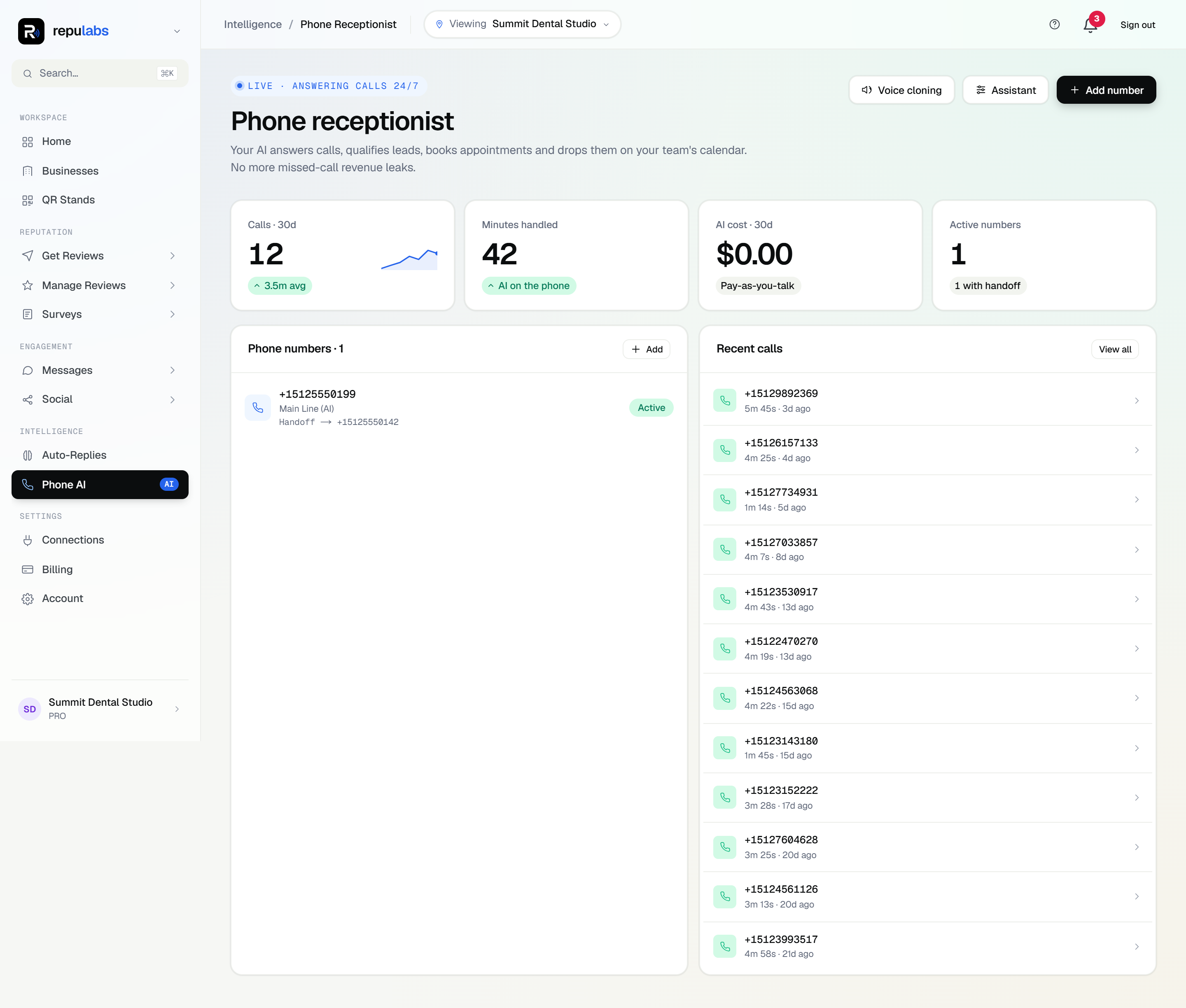 repulabs Phone AI — calls answered, qualified and booked